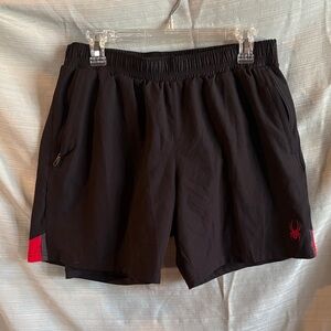Spyder Black Active Shorts with Red Details